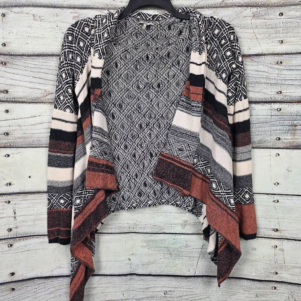 BKE Womens Small Open Front Knit Cardigan Geometric